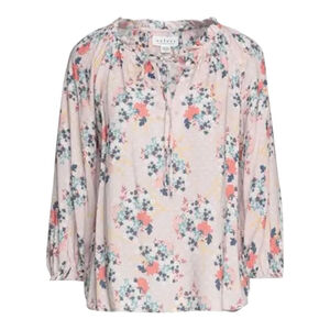 Women’s Velvet Graham & Spencer, M, Pink Blue Floral Boho Ruffle Detail Blouse